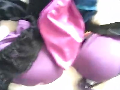 try to cum some wife's purple bra panty and purple b..
